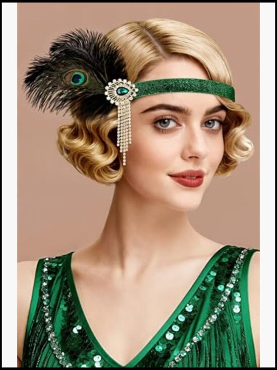 Peacock Feather Rhinestone Headband Vintage Gatsby Flapper Hair Accessory main image 5